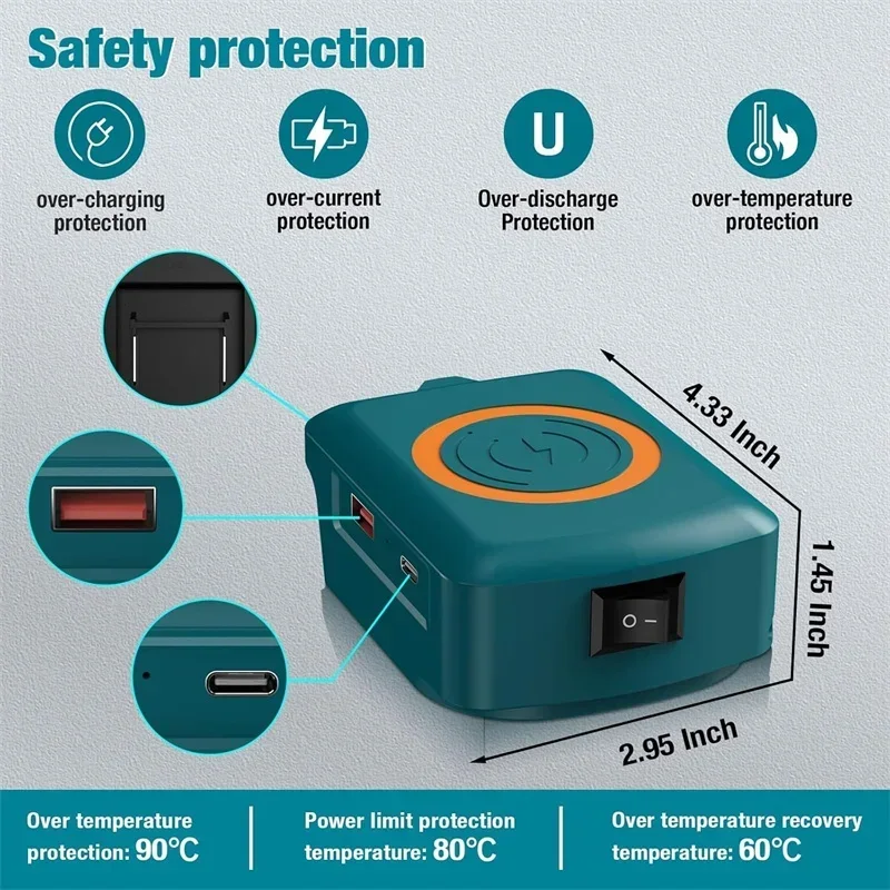 

Адаптер для аккумулятора Makita 18 В, зарядное устройство для телефона, литий-ионный аккумулятор BL1850, портативный внешний аккумулятор с портами USB и Type-C