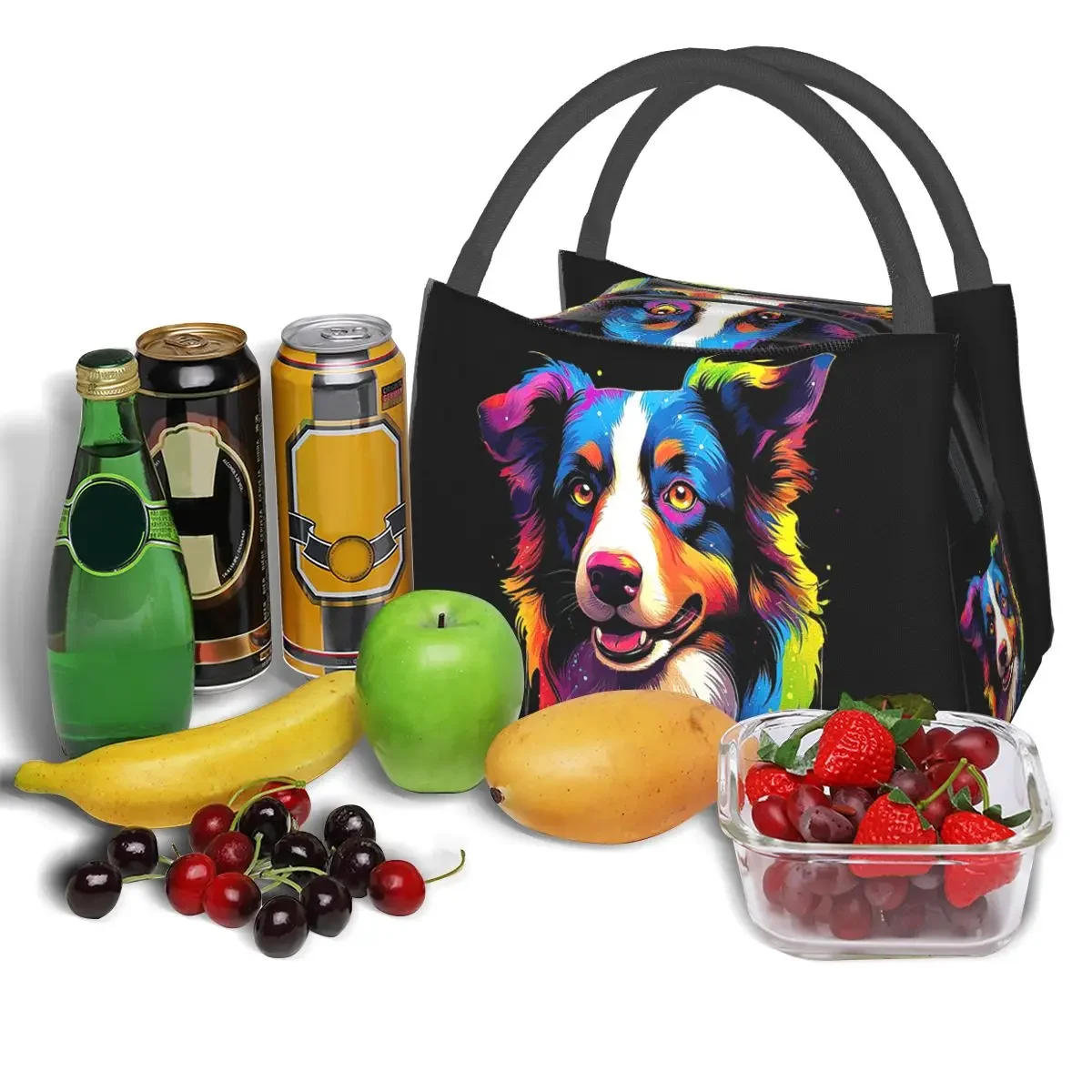 Border Collie Lunch Bags Insulated Bento Box Waterproof Lunch Tote Leakproof Picnic Bags Cooler Thermal Bag for Woman Kids Work