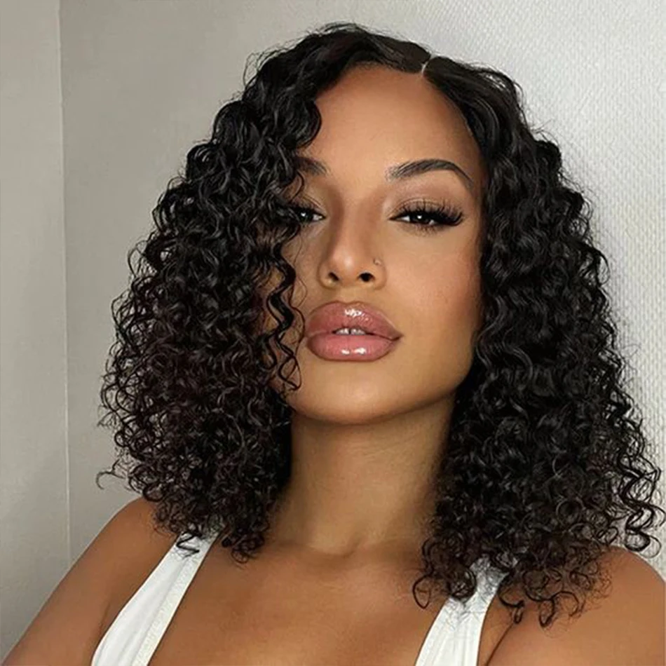 Perruque Bob Lace Closure Wig Naturelle Bouclée, Cheveux Courts Ondulés, 4 Tages HD, 12A, Densité 200%, Pre-Plucked, Baby Hair, pour Femme Africaine