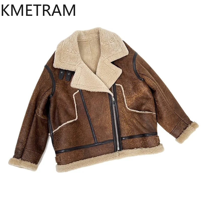 Natural Sheepskin Wool Double Faced Fur Jacket Women Vintage Brown Real Fur Coat Winter Leather Jackets Woman Clothing 2025 шуба