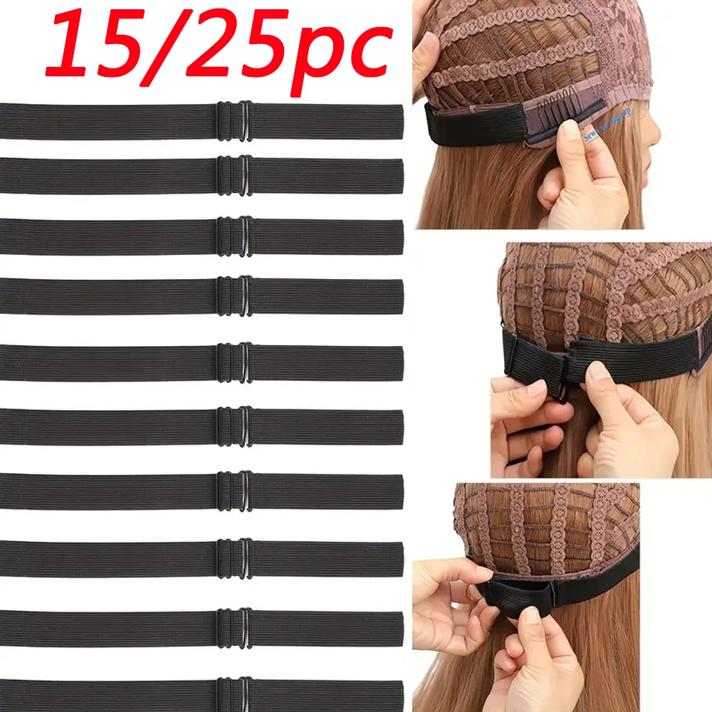 

1-25 Pieces Black 3 cm Adjustable Wig Elastic Bands Adjustable Elastic Wig Straps for Making Wig Cap Accessories wig tools ﻿