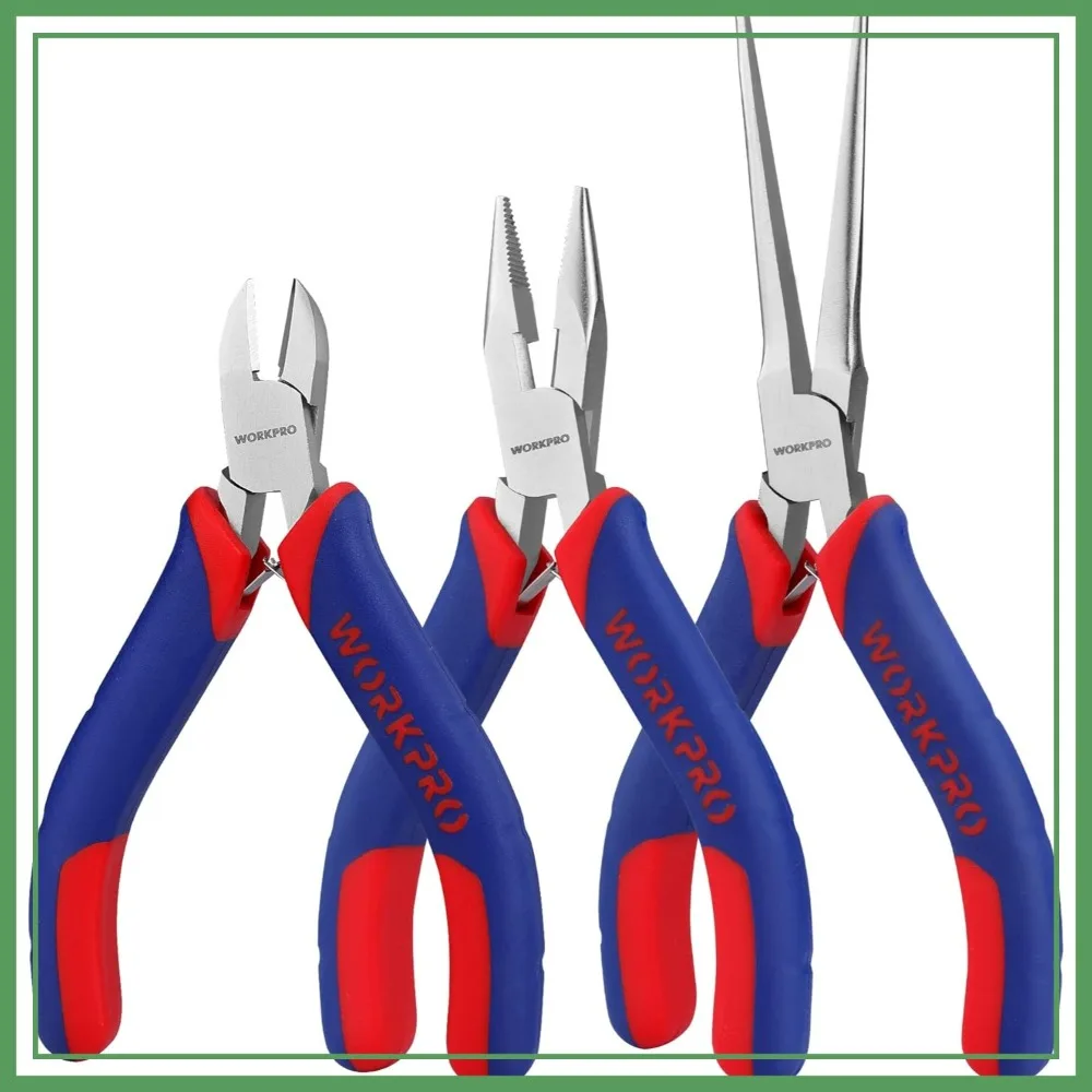 

3-Piece Mini Pliers Set: 4" Diagonal, 5" Long Nose, 6" Needle Nose for Crafts & Electronics