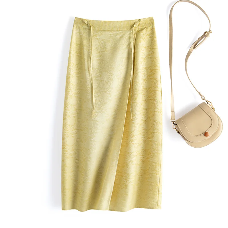 Clearance 32.9% Silk Elegant Double Layer Skirts,Women Jacquard Satin Skirt