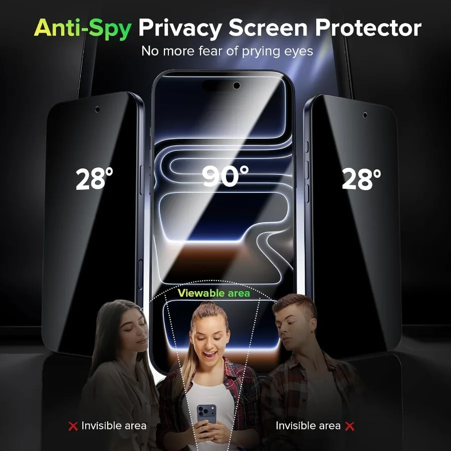 für 2er-Pack iPhone 17 Pro Max iPhone 16 Pro Max Sichtschutz-Displayschutz Einfache Installation mit Zugstreifen-Ausrichtungsrahmen Bubbl