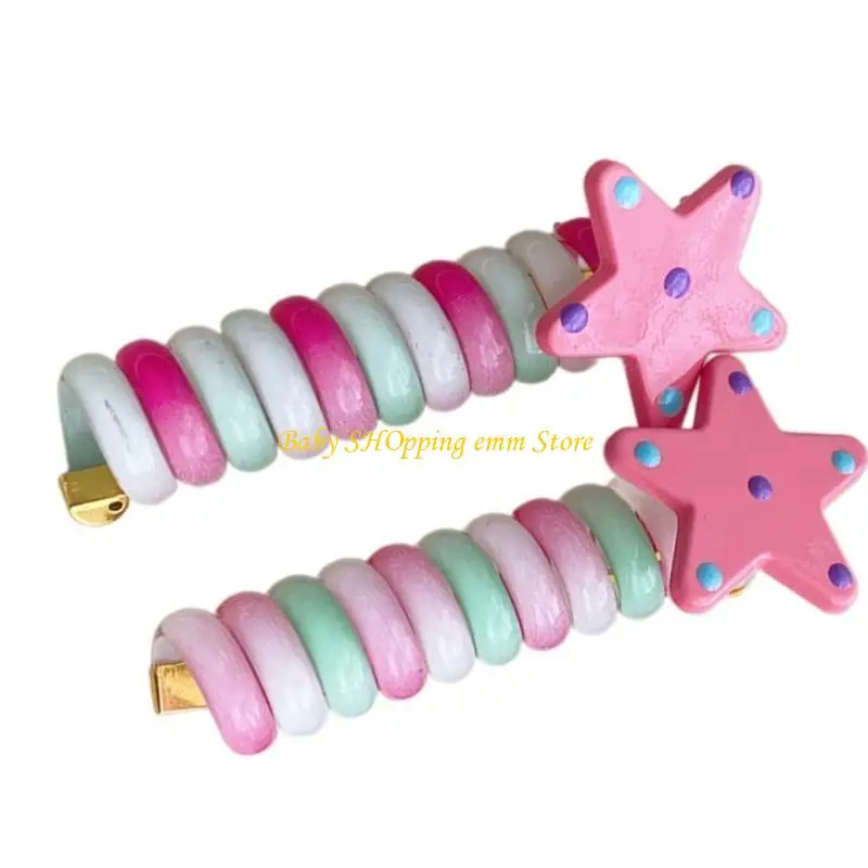 

23GD 1 Pair Stretchy Rainbow Star Hair Bands for Kids, Unique Telephone Wire Hair Scrunchies No Tangling Hair Accessory