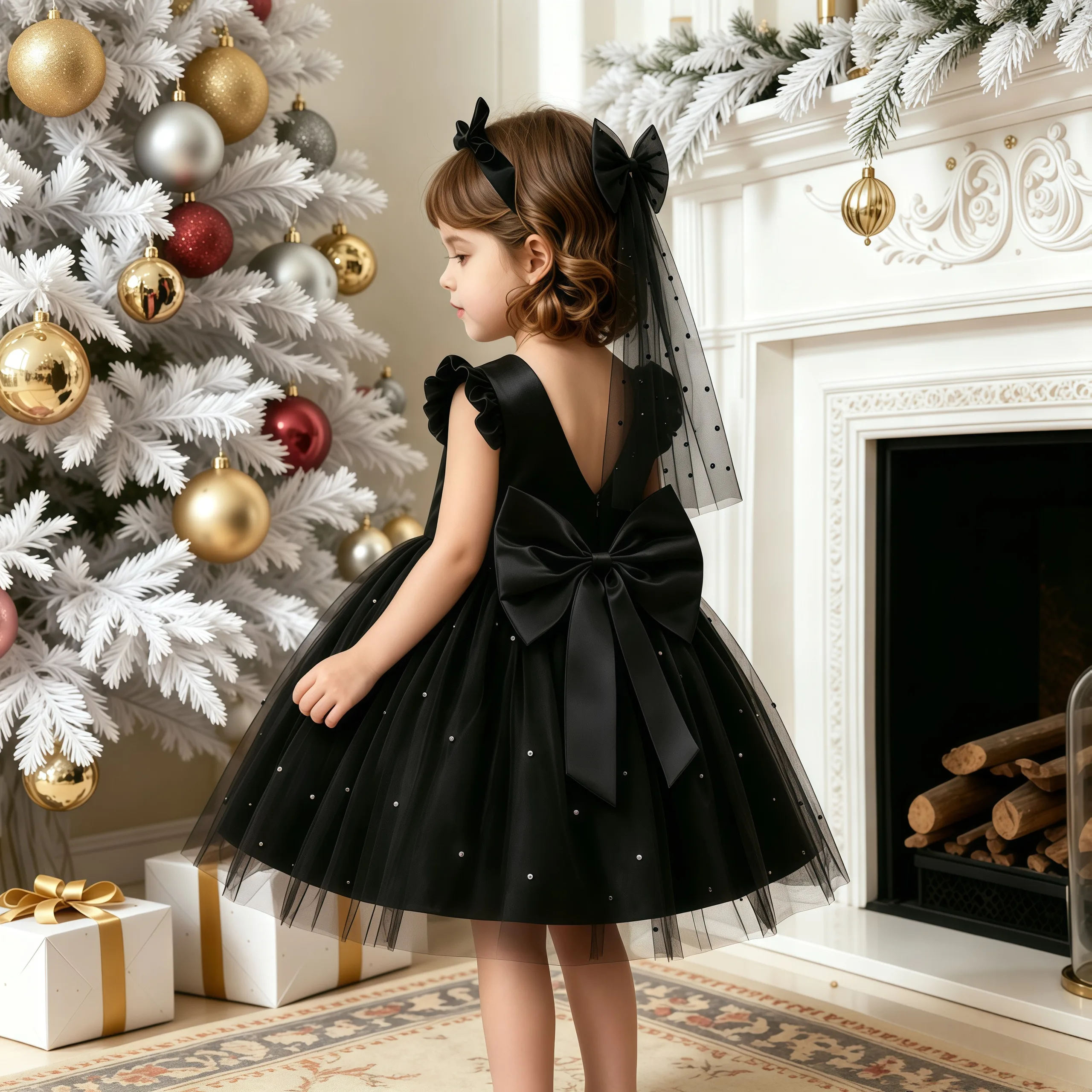 Blumenmädchen-Kleid mit Schleife und Perlen, Tüll, Prinzessinnenkleid für Kinder, Hochzeit, Party, Ballkleid, Geburtstag, formelle Aufführung, Feier, Vestidos