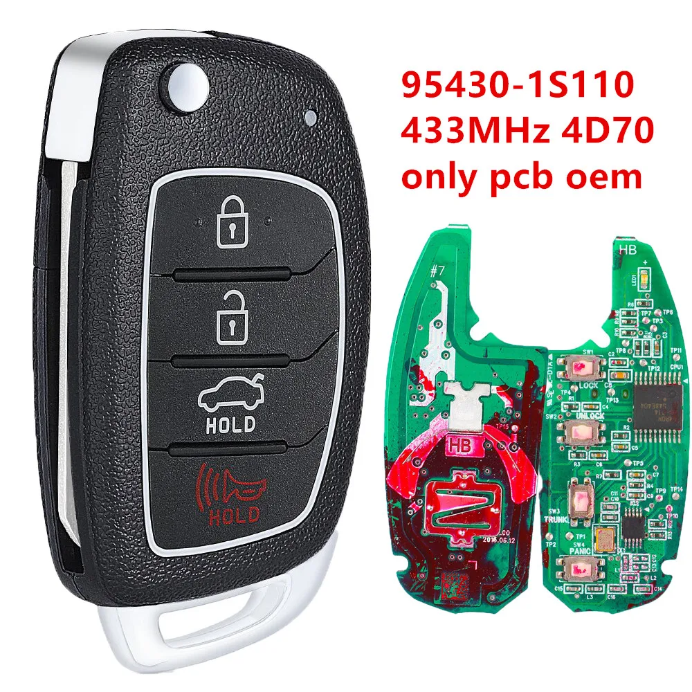 KEYECU Only OEM Board Folding Flip Car Key Fob 4 Button 434MHZ 4D70 Chip For Hyundai HB20 2016-2019 95430-1S110