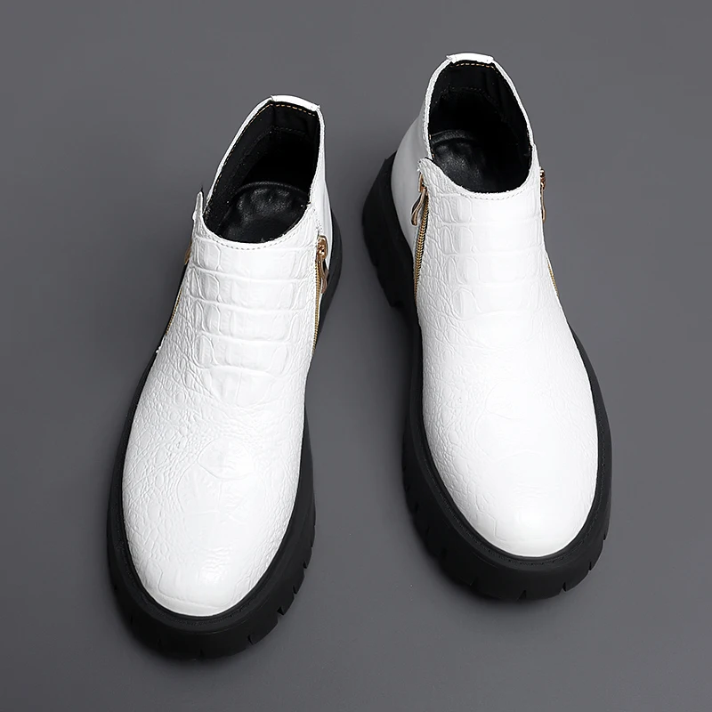 

Men Winter Thick Soled Crocodile Patterned Cotton Boots High Rise Non Slip Shock-absorbing Youthful Fashionable Low Top Boots