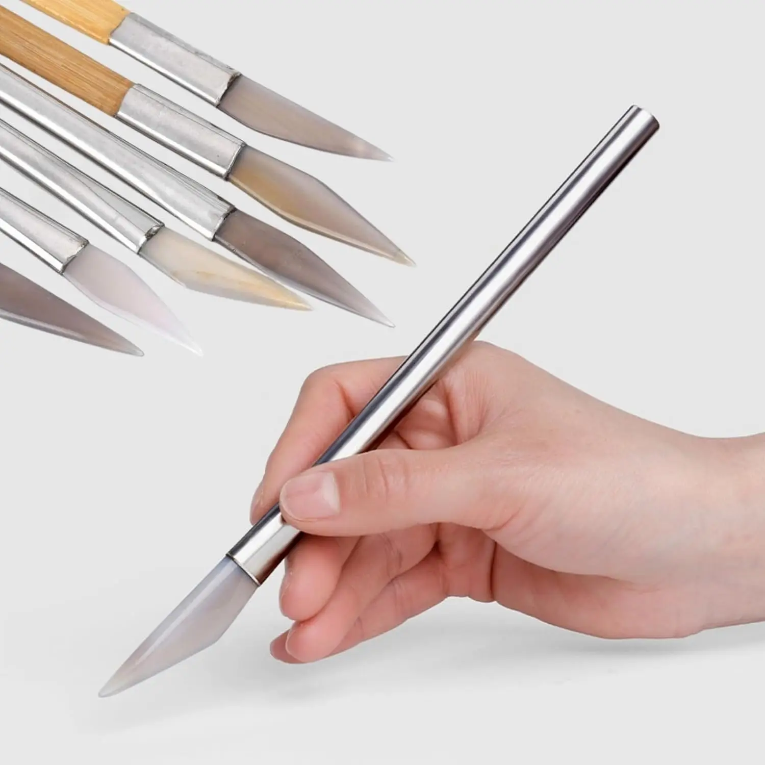 

Agate Knife Edge Burnisher with Bamboo Handle Professional Jewelry Polishing Tool for Gold Silver and Precious Metal Finishing