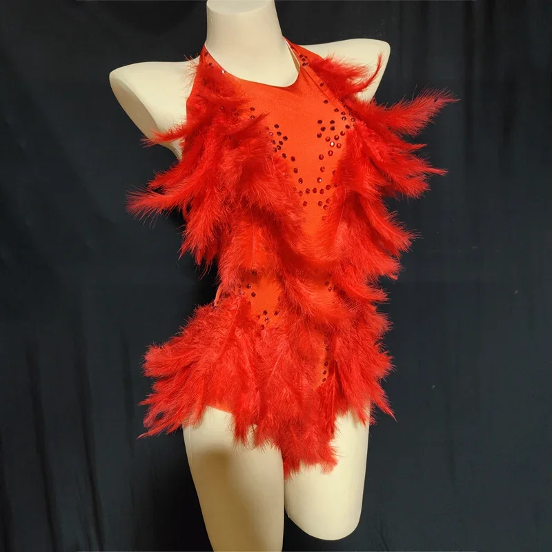 Body z piórami i dżetami w 3 kolorach, elastyczne, damskie, strój drag queen, na imprezy w klubach nocnych, dla DJ-ów, DS-ów, na festiwale, kostium do tańca gogo, XS5717