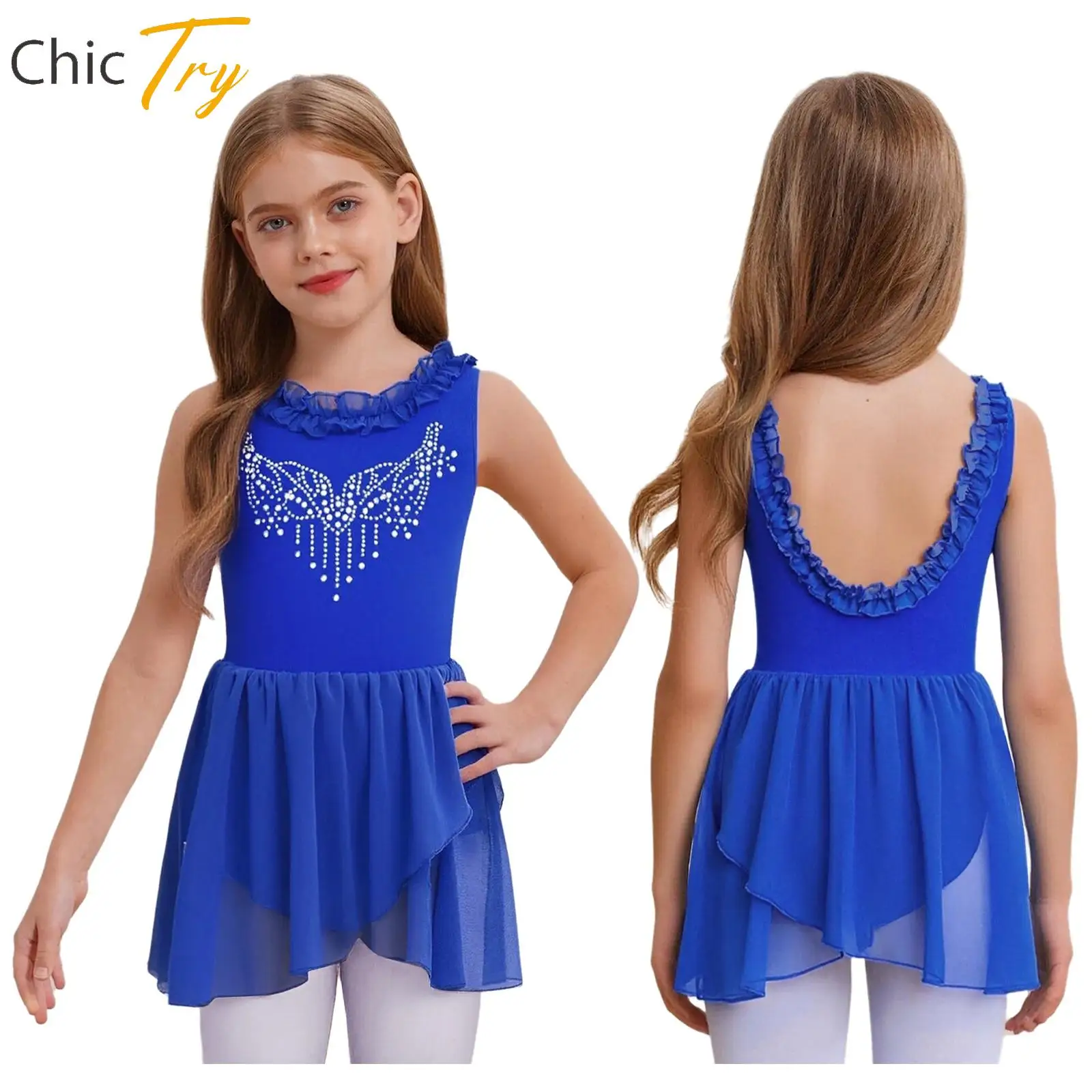 

Sparkling Rhinestones Ballet Dance Dress Girls Teens Sleeveless Gymnastics Leotard for Figure Skating Performance Competition