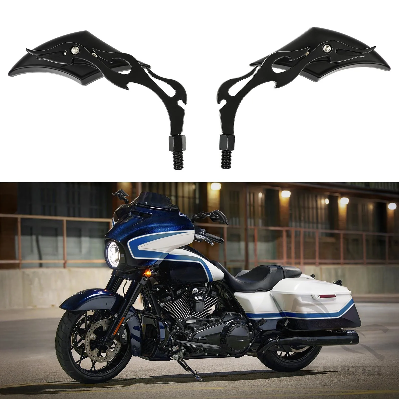 8mm 10mm Chrome Black Flame Motorcycle Rearview Mirrors For Harley Softail Rocker C Dyna