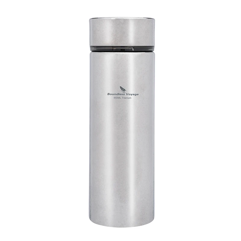 Boundless Voyage Titanium Vacuum Insulated Water Bottle with Filter, Ultralight Double Walled Thermos Flask, Titanium Cup 550ml