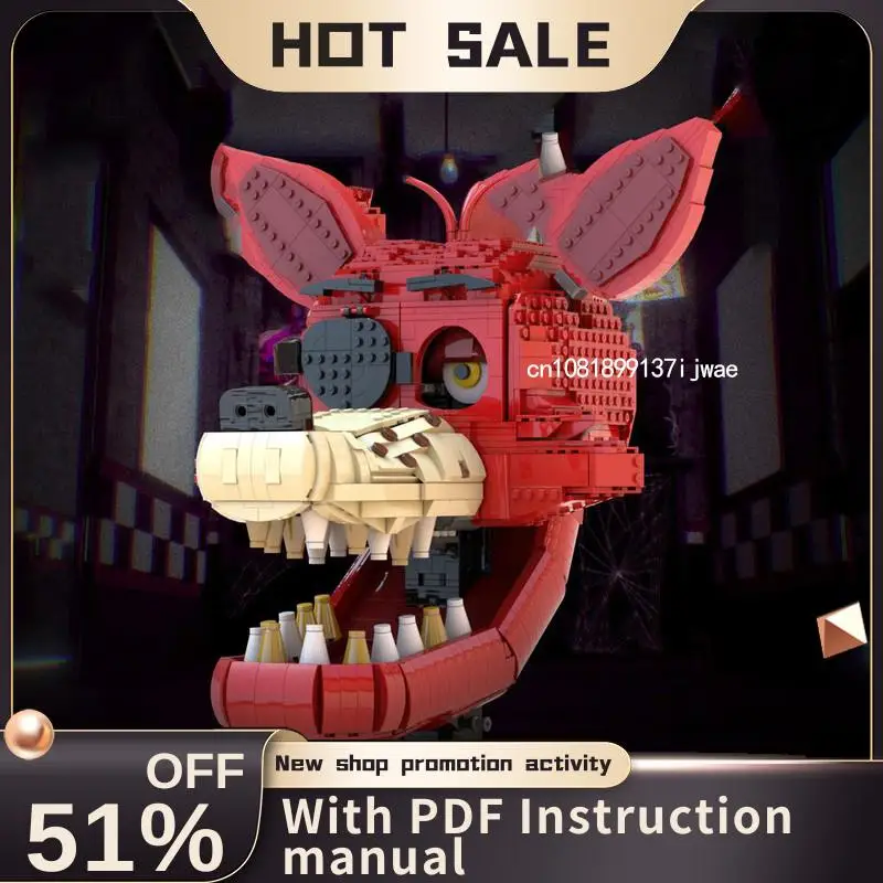 

New 2645 PCS Popular Horror Game Series Fox Pirate Head Character Statue Model Custom Puzzle DIY creative ideas Kids Toys Gift