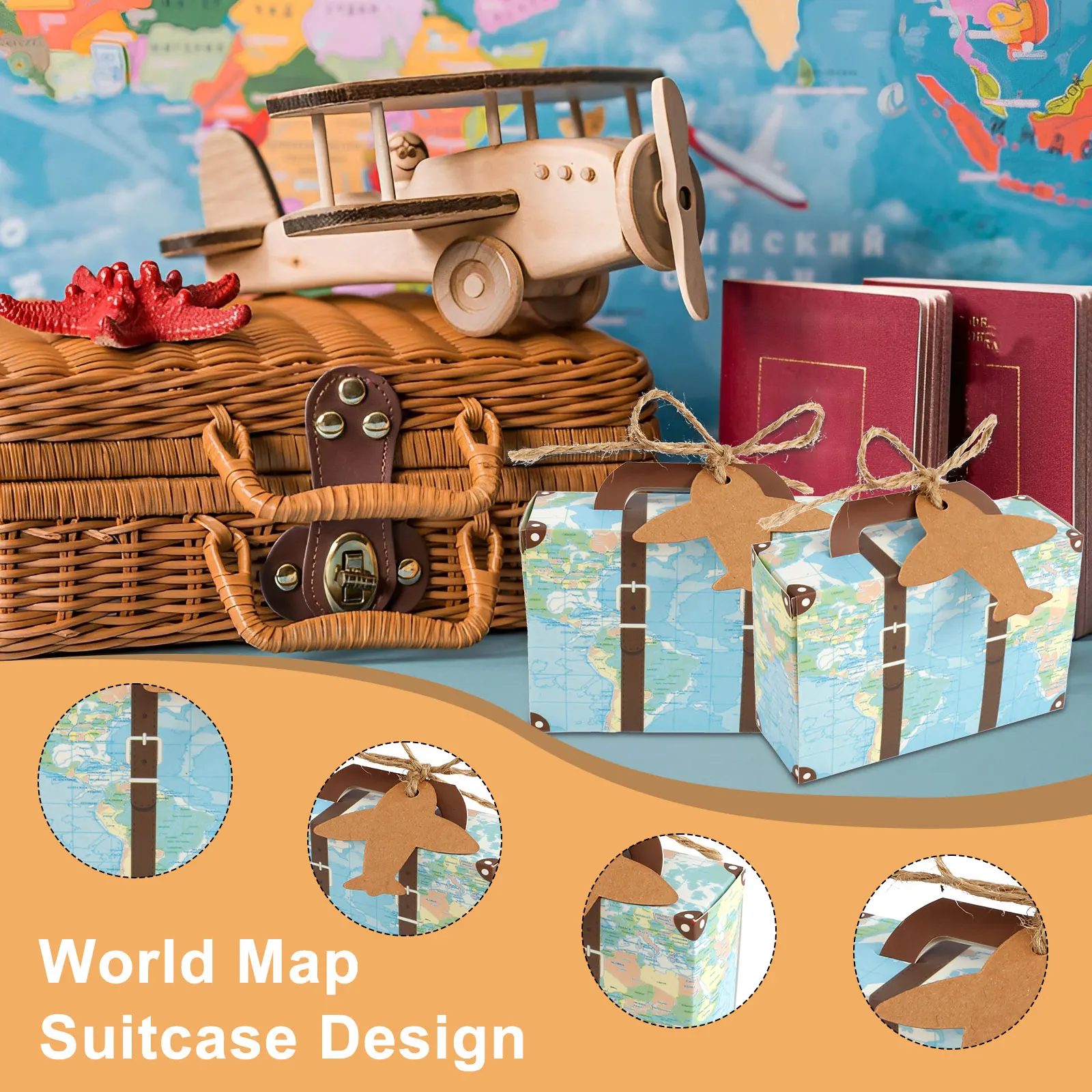 50/100Pc Vintage Party Favor Candy Box with Aircraft Tags Reusable Mini Suitcase Favor Box for Travel Themed Party Bridal Shower view 4