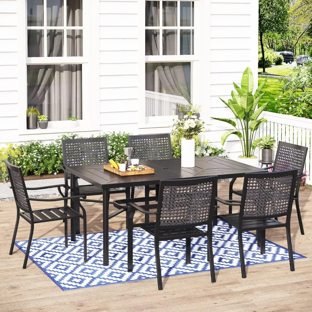 outdoor dining chairs, metal patio chairs set of 6, black wrought iron stackable patio dining chairs for deck bistro porch & la