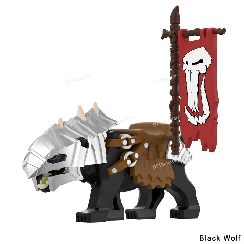 FJPJ036-039 MOC Medieval Accessories Flag Armored Wolf Brown Black Action Figures Building Blocks Kids for Toys Birthday Gifts