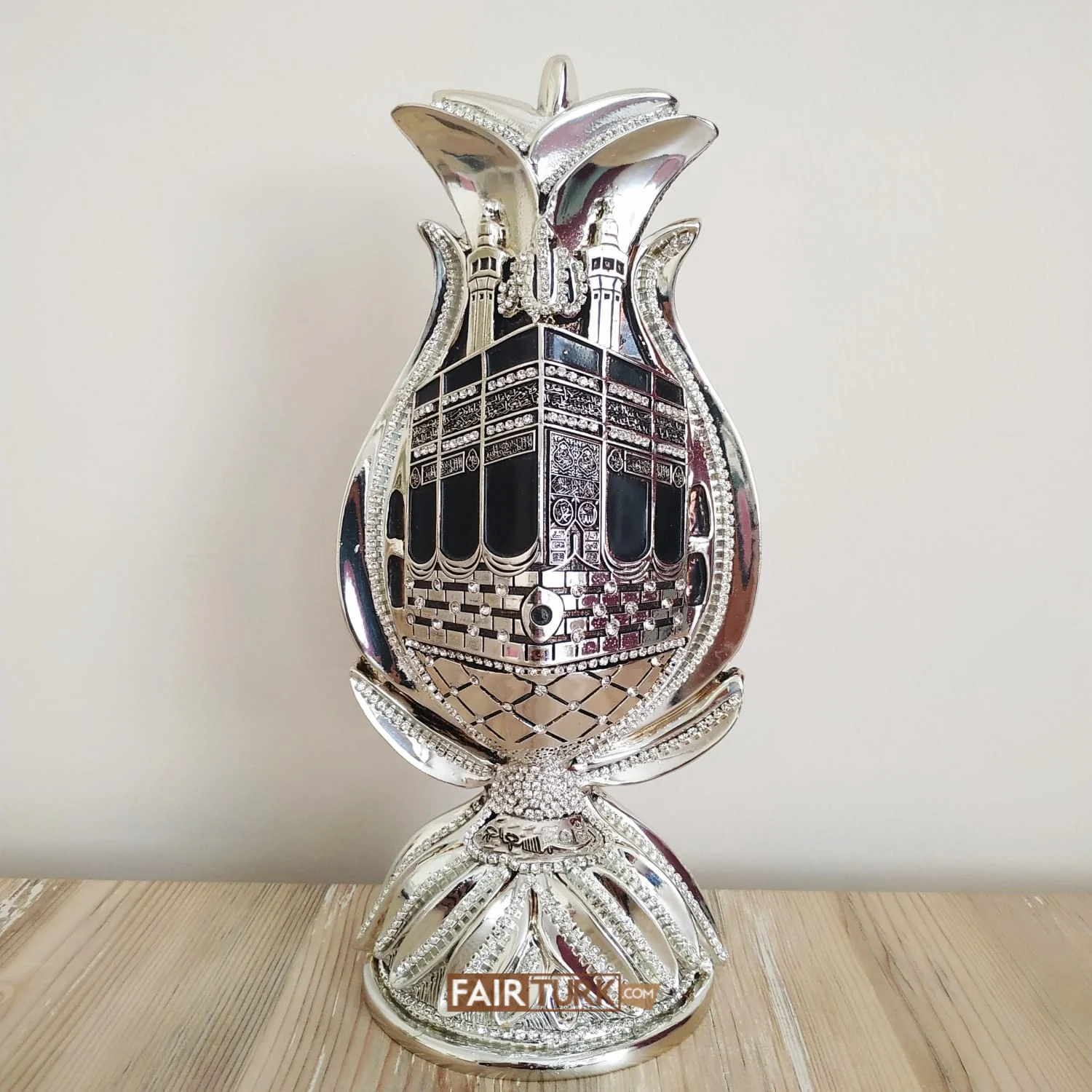 LaModaHome Tulip Design Kaaba Graved Islamic Table Gift In Silver Color for Home