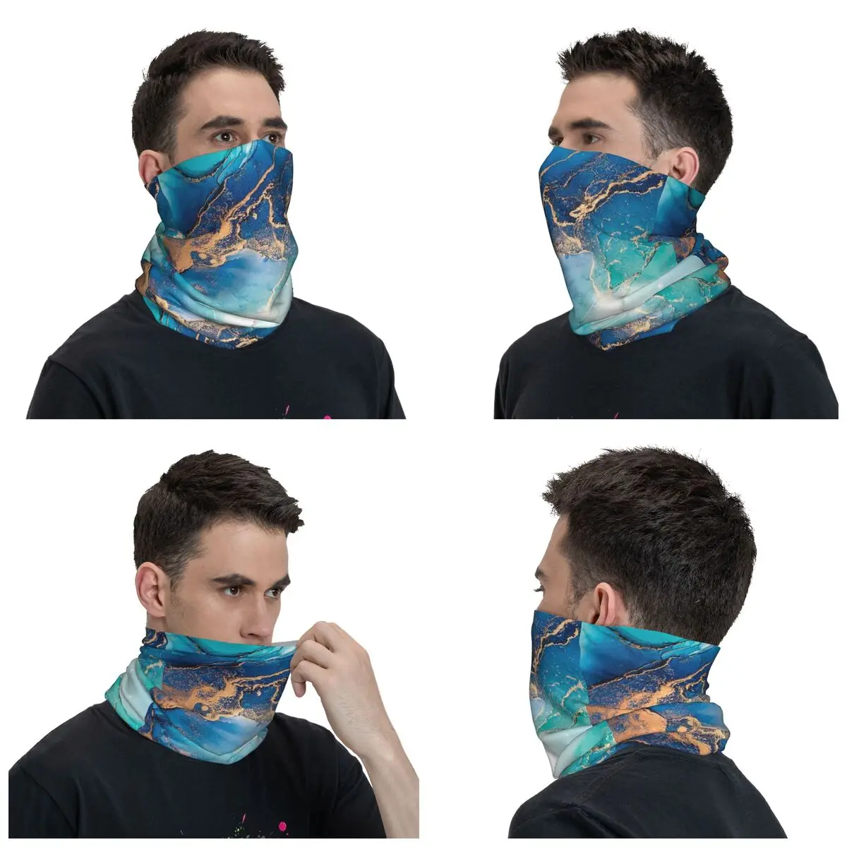 Custom Luxury Abstract Marble Printed Bandana Neck Warmer Women Men Winter Hiking Ski Scarf Gaiter Face Cover