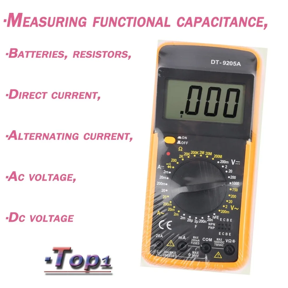 Digital Multimeter DT-9205A Auto Range Multimetro AC/DC Transistor Tester Electrical NCV Test Meter Profesional Analog Sets