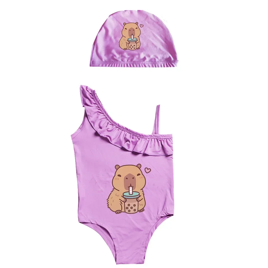 Funny Capybara Clothes Kids Capibala Swimwear Toddler Girls One Piece Swimsuit Children Sleeveless Beachwear Children Biniki Set