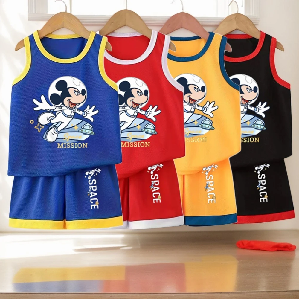 

Summer Boys Basketball Clothes Sets Cartoon Mickey Printed Children's Vest and Shorts 2pcs Suit Kids Mesh Breathable Outfits New
