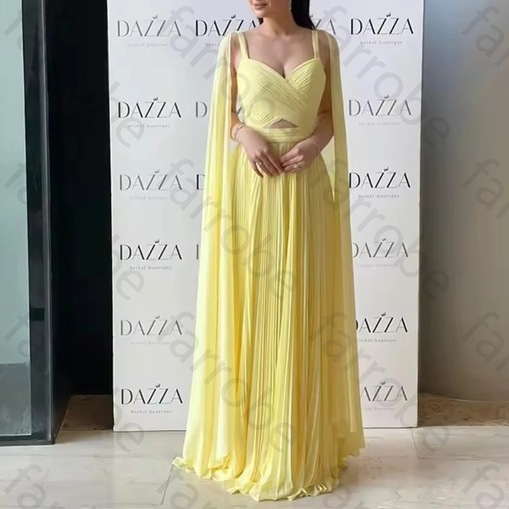 Abiti da sera in chiffon viola di lusso con maniche a mantella A-Line Sweetheart pieghettato fino al pavimento Abito da ballo di alta qualità personalizzato