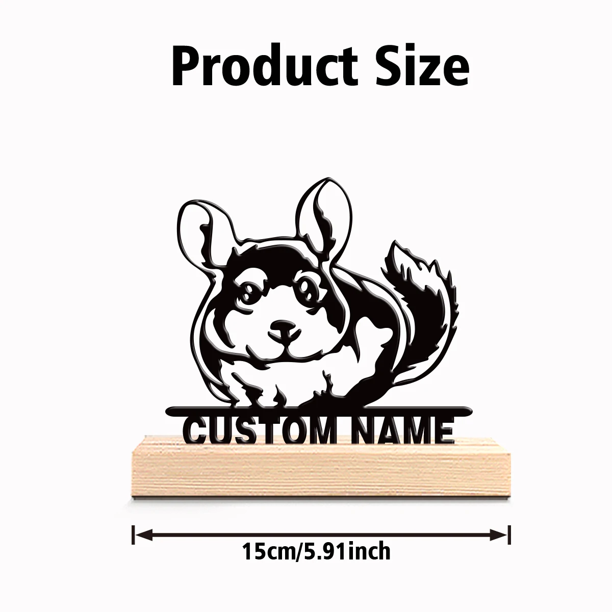 1pc Personalized Custom Chinchilla Metal Statue Wooden Base Tabletop Decor, Pet Sculpture for Bedroom Office Display