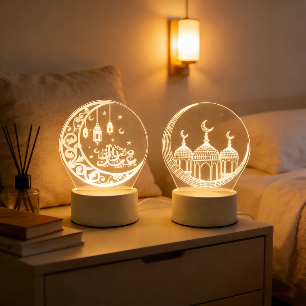 

USB Powered 3D LED Night Light Ramadan Home Decoration 2026 Eid Mubarak Table Ornament Muslim Eid Al Adha Holiday Lighting