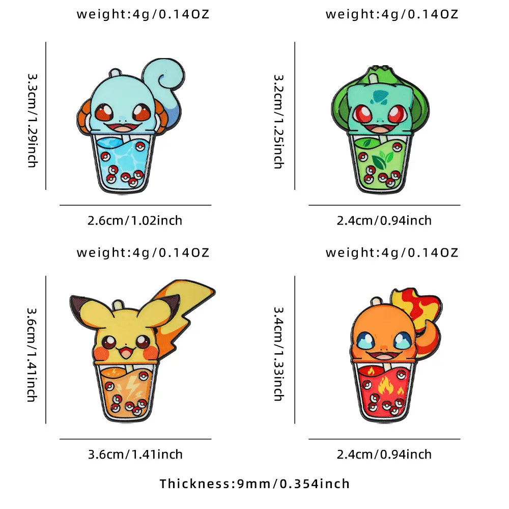 4pcs Cute Bubble Tea Monster Enamel Pins Set, Kawaii Cartoon Boba Cup Creature Metal Lapel Brooches Colorful Decorative Badges