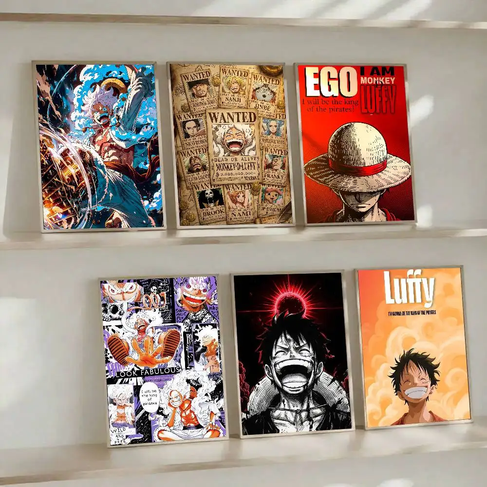 OP Luffy Anime Pirate King Poster HD Art Sticky Wall Waterproof Home Living Room Bedroom Bar Decoration