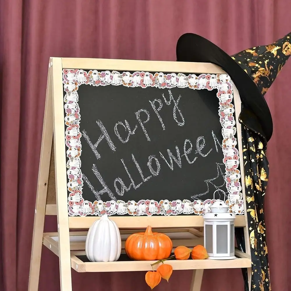 Halloween Chalkboard Decorative Sticker 5/10/18M Cartoon Ghost Bat Pumpkin Border Trim Decal Multicolor Wall Ornament