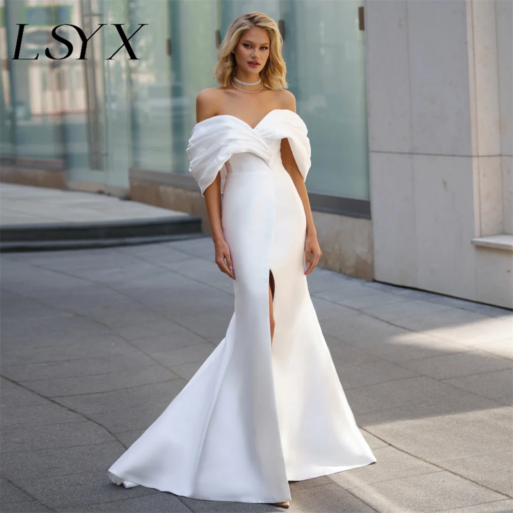 LSYX-Robe de Mariée Sirène Simple à Plis Décolorés, Fermeture Éclair au Dos, Fente Haute, Longueur au Sol, pour Patients, Sur Mesure