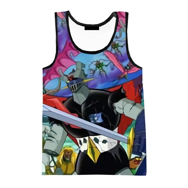 Camisetas sin mangas con estampado 3D de Robot Mazinger Z de película de Anime para hombre/mujer, chaleco de campaña de moda con personalidad, ropa de gimnasio de gran tamaño para verano