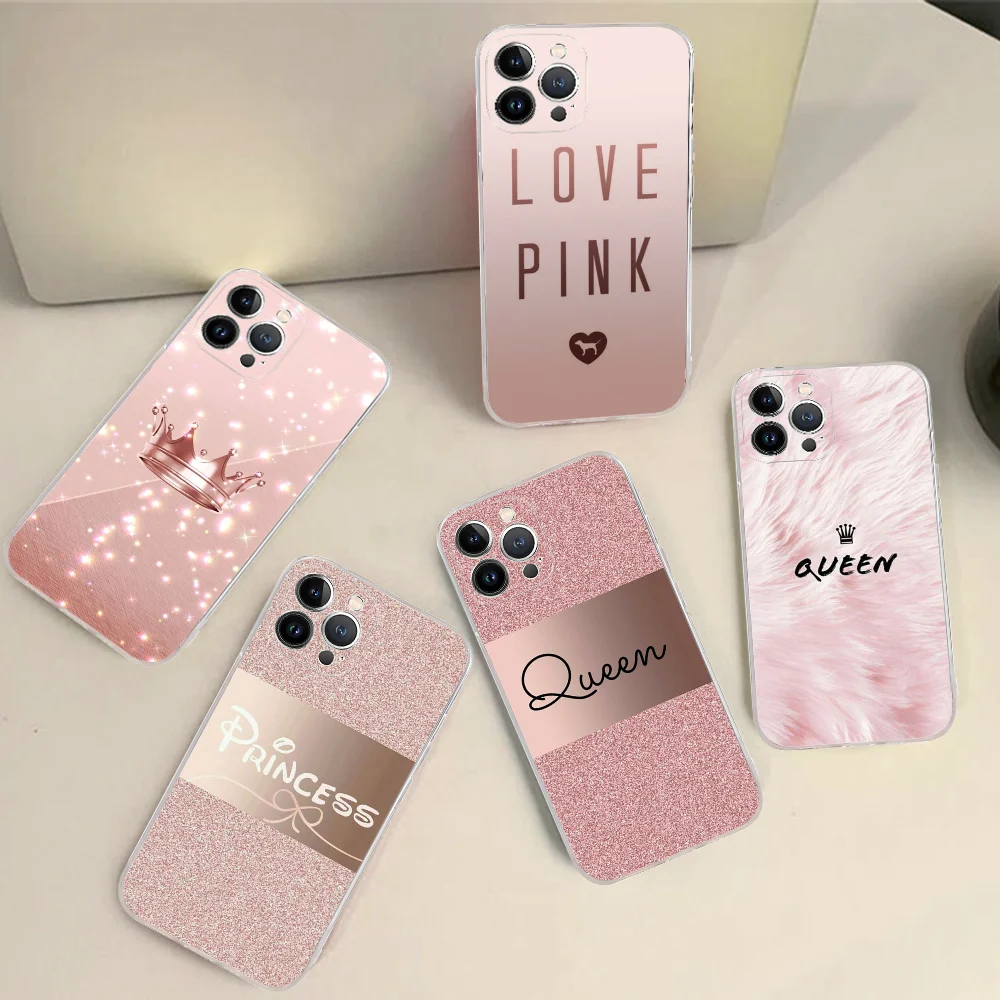 

Rose Gold Pink Princess Queen Phone Case Silicone Soft For Iphone 15 14 13 12 11 Pro Mini XS MAX 8 7 6 Plus X XS XR Cover