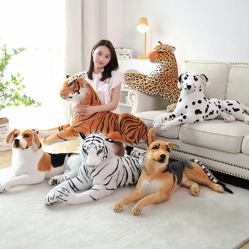 30-120CM Giant Simulation Tiger Collie Dog Peluche Toys Cute Real Life Forest Animal Plush Pillow Girls Nice Birthday Gift