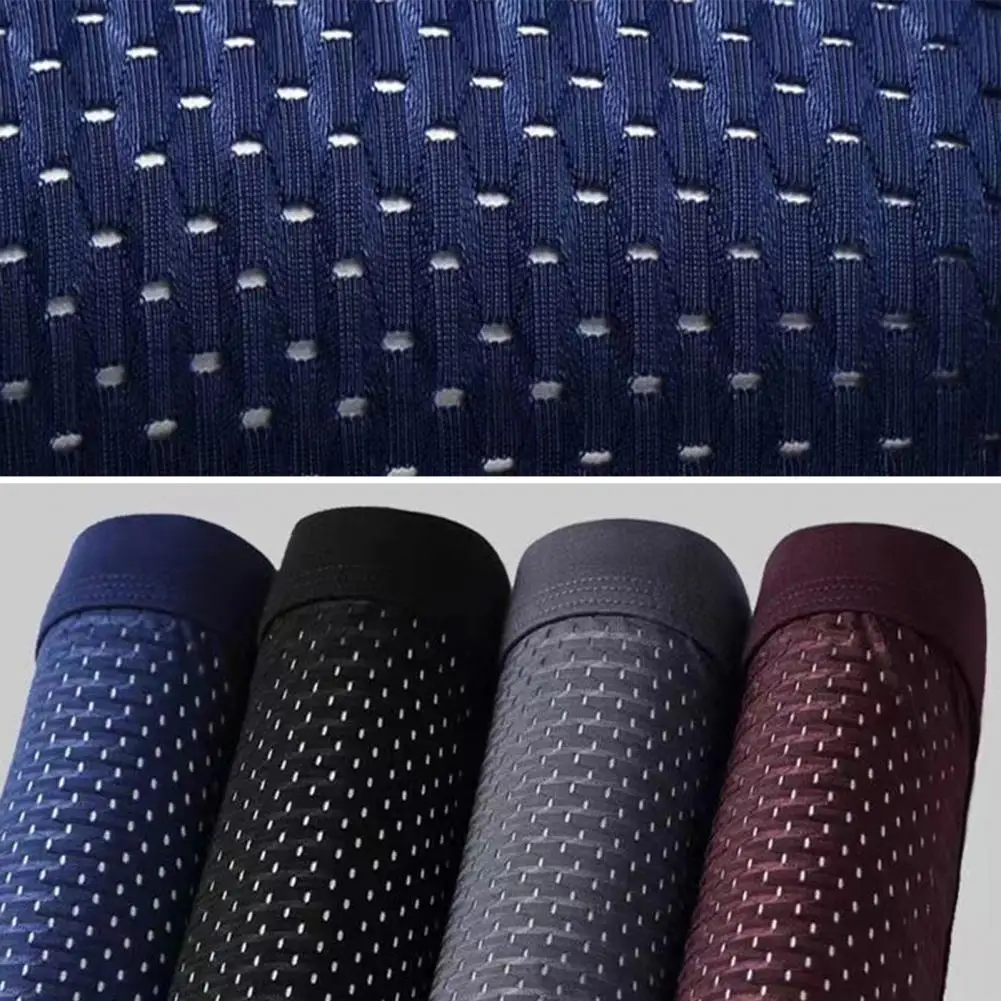 

Men Boxers Elastic Mid Waist Solid Color Ice Silk Mesh Seamless Soft Breathable U Convex Quick Dry Moisture-wicking Firm Stitchi