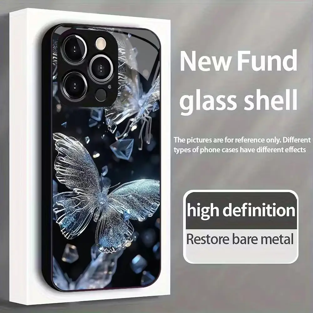 

Butterfly Head Pattern Tempered Glass Phone Case For iPhone 17 Pro Max 16 15 14 13 12 11 Pro 17Air 16E 7 8 Plus XR XS X Cover