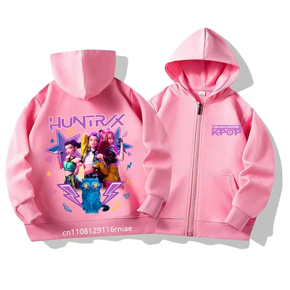 2026 جديد K البوب شيطان الصيادين الاطفال هوديي Kawaii الكرتون المطبوعة انغلق معطف بقلنسوة الفتيان الخريف سترة طفلة الملابس الشتوية