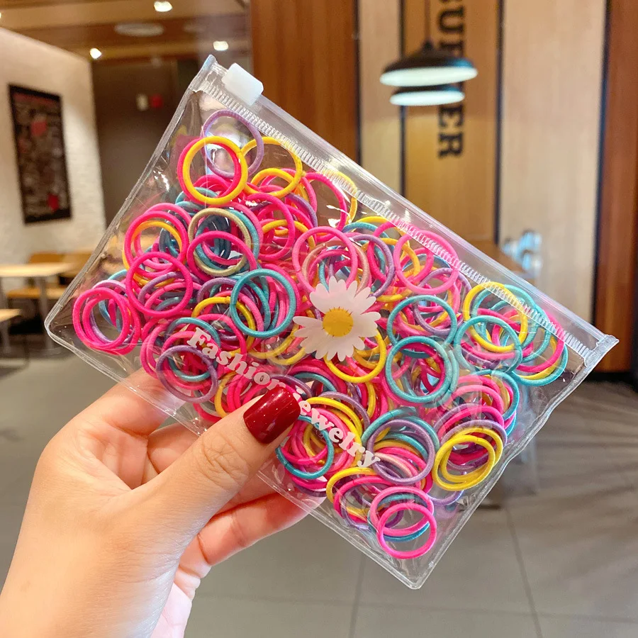 100pc/Set Girls Elastic Hair Band Colorful Nylon Rubber Band Kids Ponytail Holder Hair Tie Baby Hair Accessories Ornaments Gift