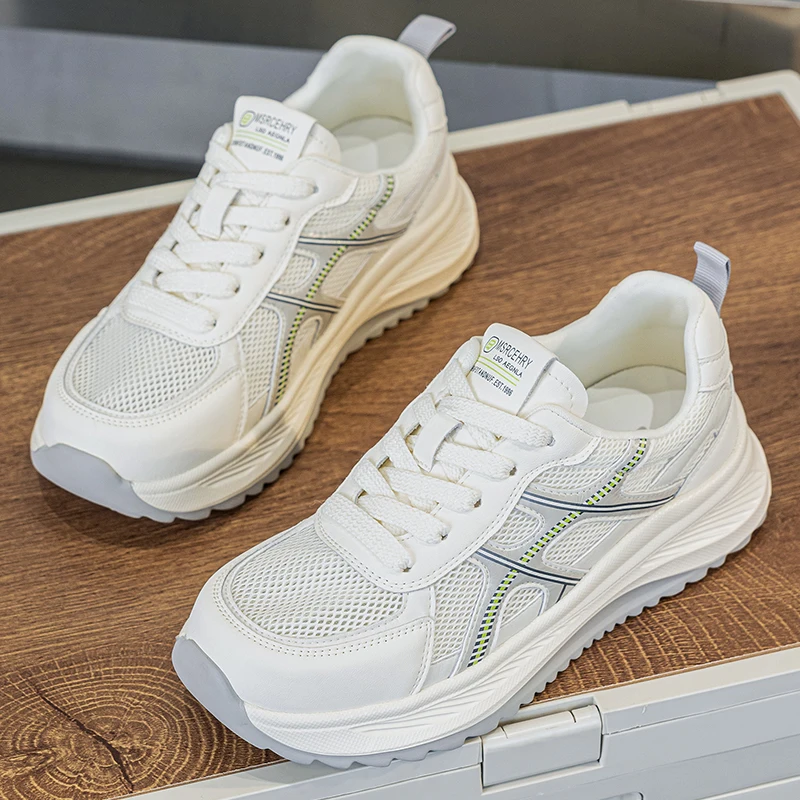 Summer Versatile Large Size Women's Shoes 414 Casual Thick Bottom Mesh Breathable Thin White Shoes Soft Bottom Lightweight Sp...