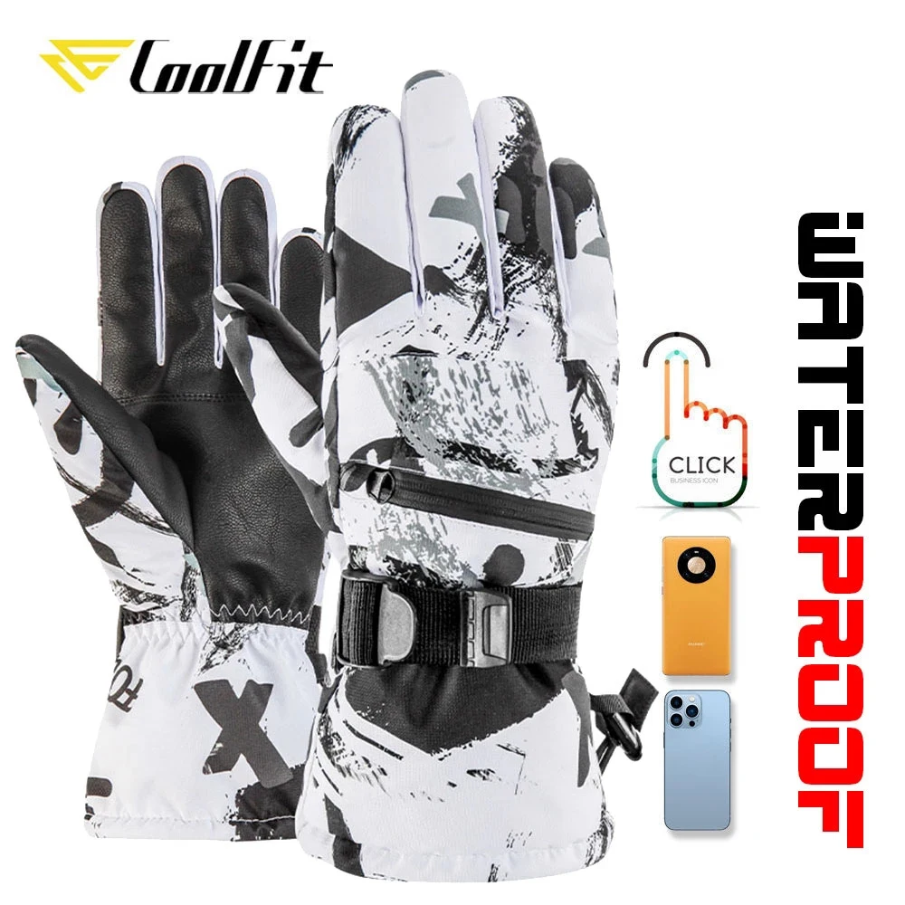 

CoolFit Winter Snowboard Ski Gloves PU Leather Non-slip Touch Screen Waterproof Motorcycle Cycling Fleece Warm Snow Gloves