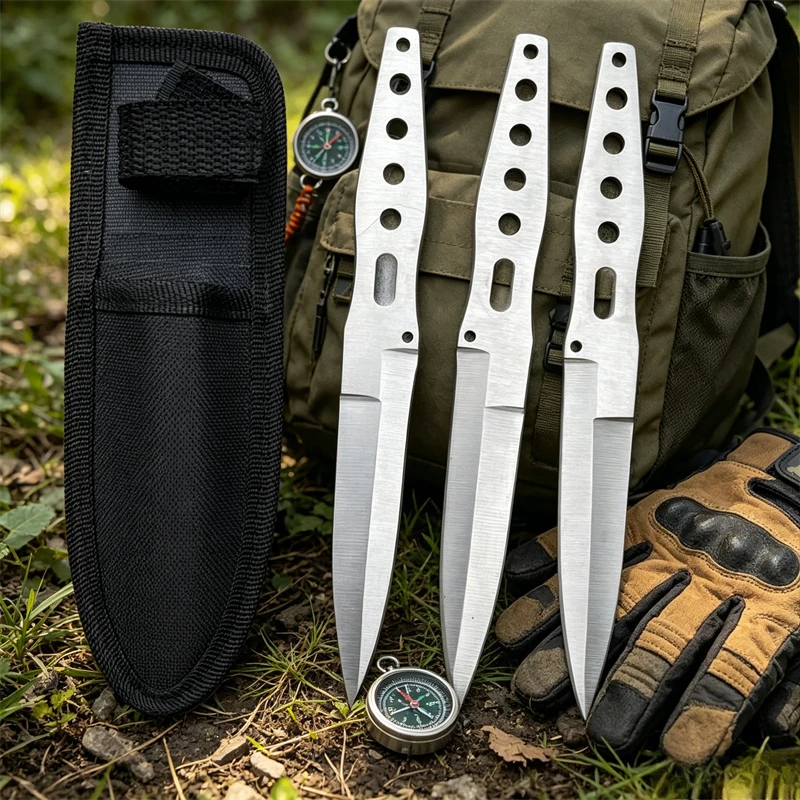 3Pc Non-Sharpened Pocket Knife Outdoor Fixed Blade Knife Stainless Steel Full Tang Knife for Sport Cosplay Camping EDC Tool