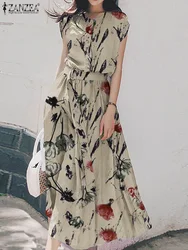 Elegant Women Summer Floral Print Dress ZANZEA Bohemian Short Sleeve Holiday Sundress Casual Party Mid-calf Vestido Robes Femme