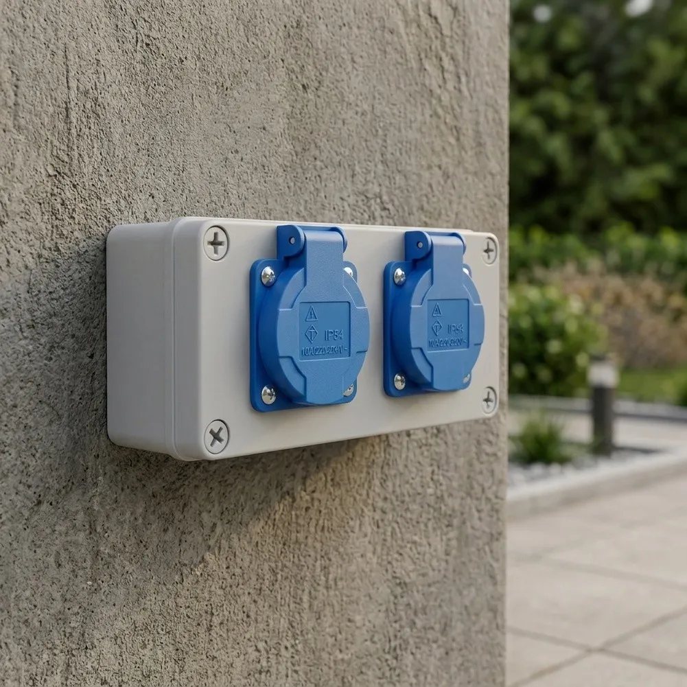 16A 220V IP54 Waterproof Wall Power Distributor Box With 2 Gang EU For Schuko Sockets For Industrial Construction Site