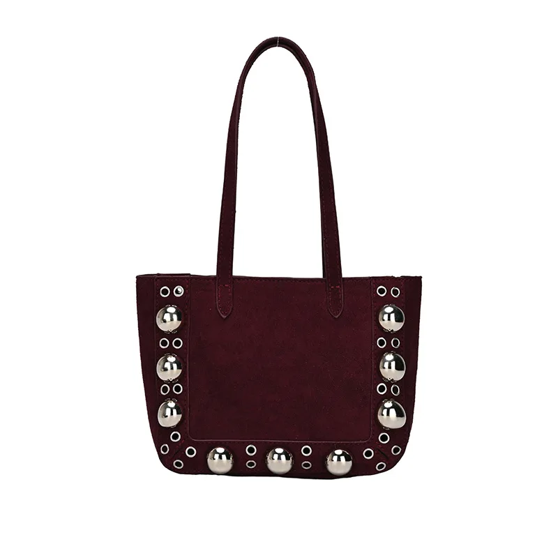 

2025 Studded Tote Bag, Spacious Shoulder Purse for Women, Suede Top Handle Crossbody, Minimalist Day to Night Bag, Textured