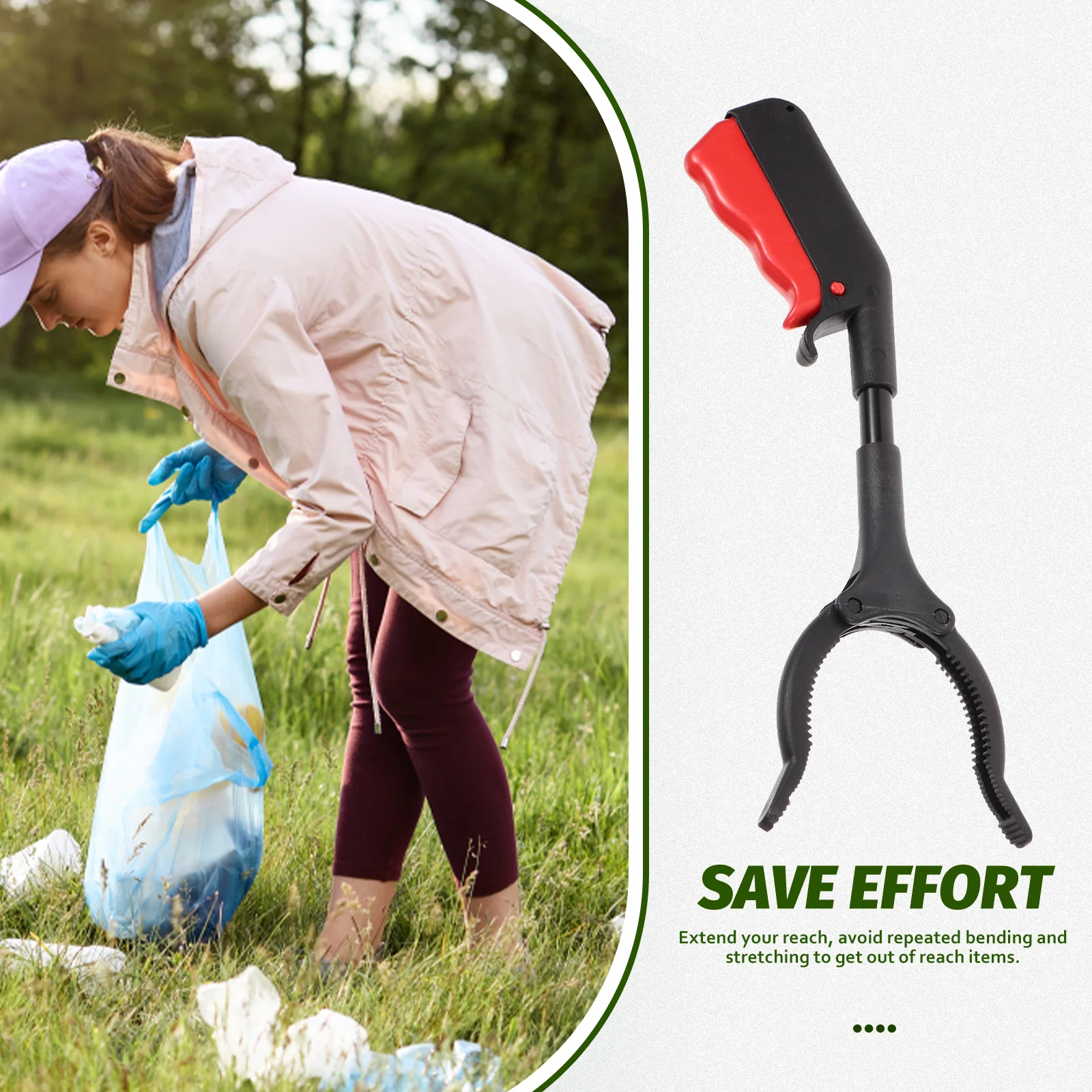 Bending-free Trash Clip Drying Rack Pickup Sticks Garbage Litter Picker Collector Grabber Clips for Elder Portable Reaching Tool