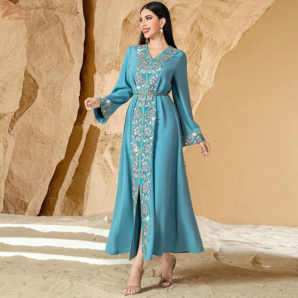 Abaya brodé élégant pour femmes, Kaftan de luxe de dubaï, perles, robe musulmane, turquie, Eid, Djellaba, Ramadan, Islam, Jalabiya