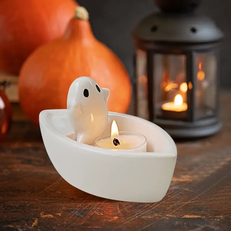 

Halloween Tea Light Holder Ghost Ceramic Candle Holder Decorative Candle Holder Aromatherapy Tea Light Ornaments