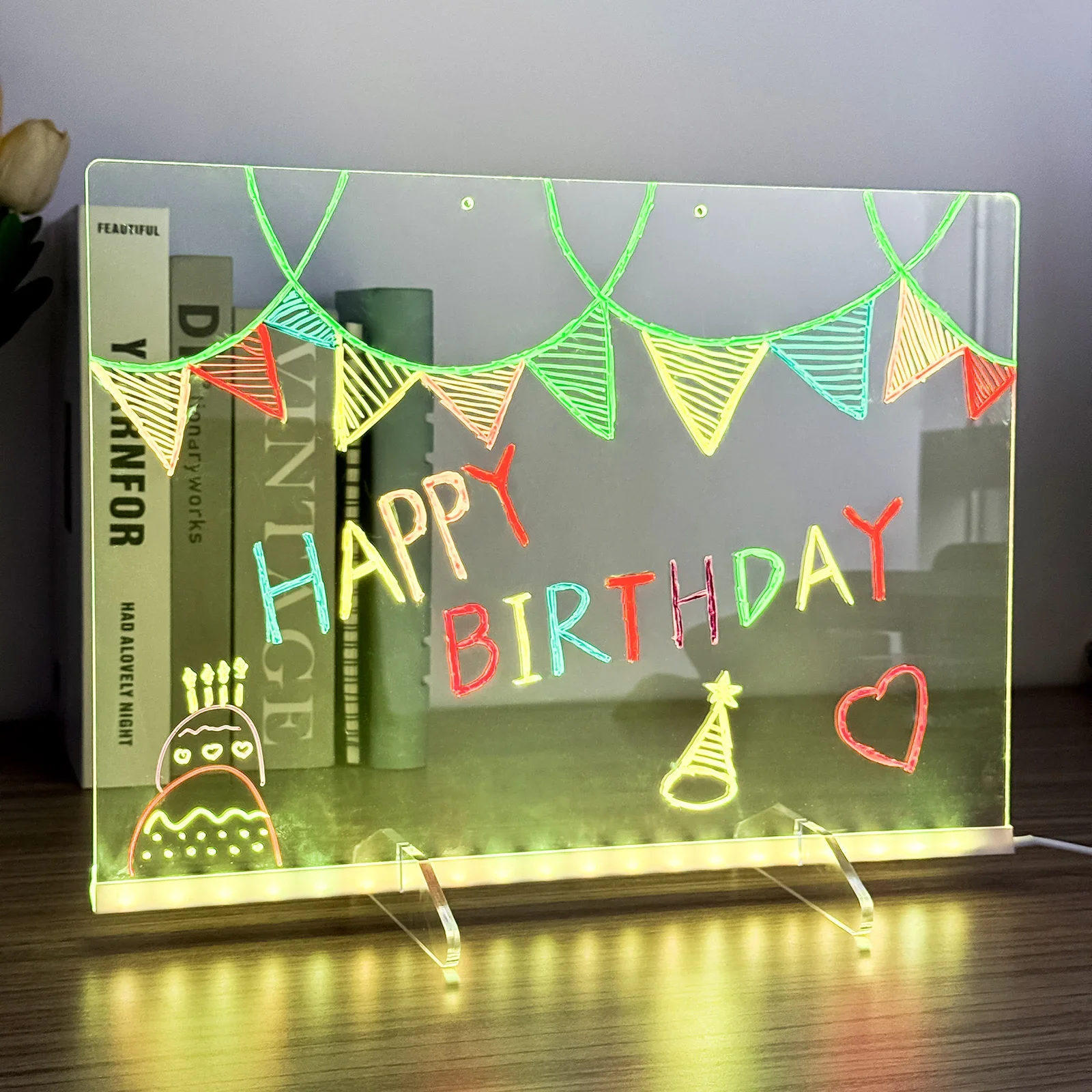 

DIY Light-Up Acrylic Message Boards 2 in 1 LED Writing Drawing Board Clear Dry Erase Note Board with 7 Colors 13.8"x10" Tool